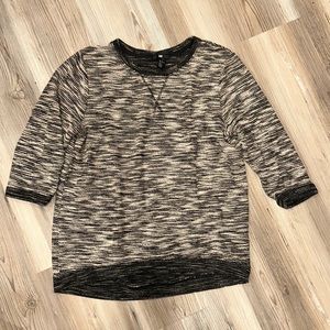 H&M Women's Knit Pullover Top Sweater Tan Black Knit 3/4 Sleeve Size Medium M
